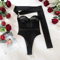 Toucheart Sexy Lingerie One-shoulder Sleeve Body Shaping Jumpsuit Women Push-up Chest Cotton Splicing Mesh Perspective Underwear