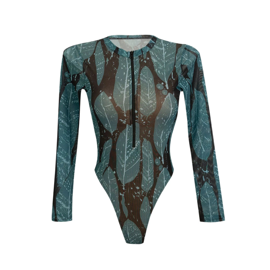 2026 Printed Long Sleeve with Long Pants Sexy One Piece Swimsuit Women Swimwear Female Flowers Padded Bather Bathing Suit Swim