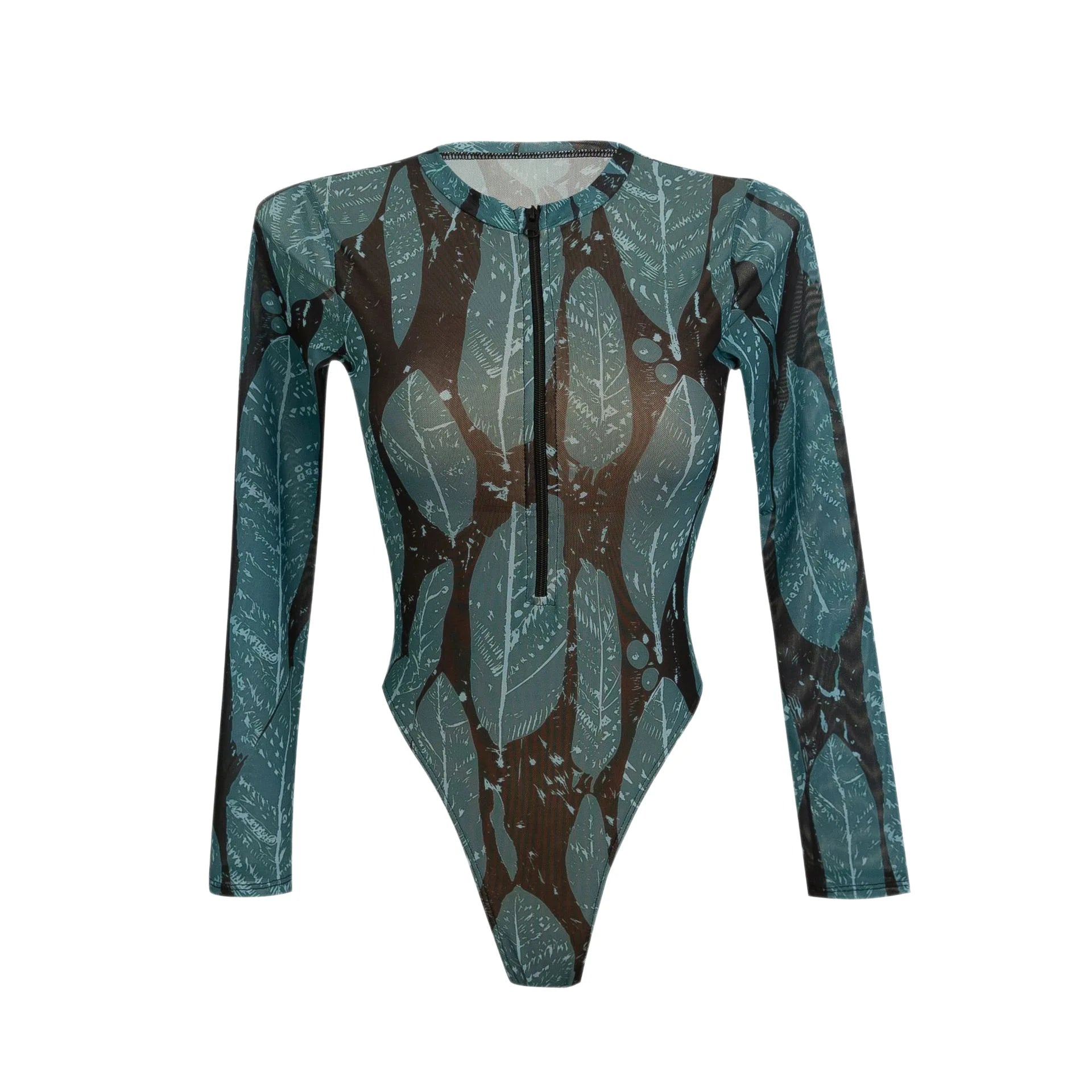 2026 Printed Long Sleeve with Long Pants Sexy One Piece Swimsuit Women Swimwear Female Flowers Padded Bather Bathing Suit Swim