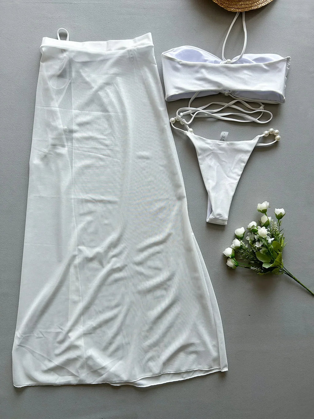 3 Pieces Bikini Set 2025 Sexy Women's Swimsuit with Long Sarong Cover up Female Swimwear Beachwear Bathing Suit Swimming Outfit