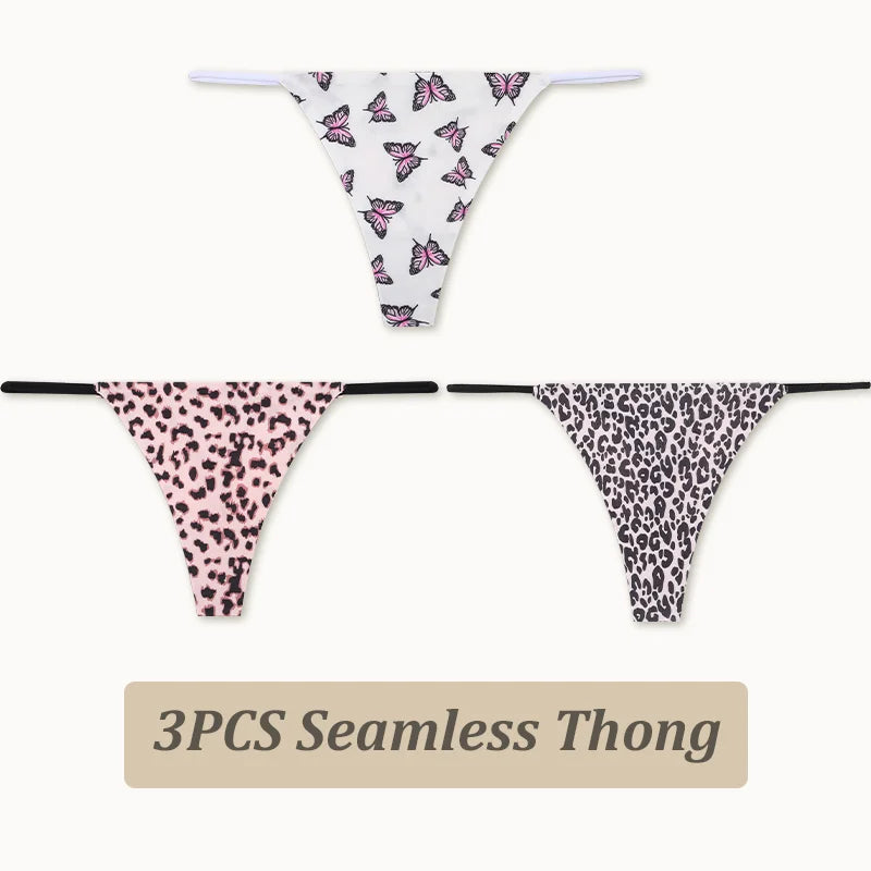3PCS Women Seamless Leopard Butterfly Panties Sexy Ultra-thin Briefs Female Ice Silk No Trace Underwear Low Rise Soft Lingerie