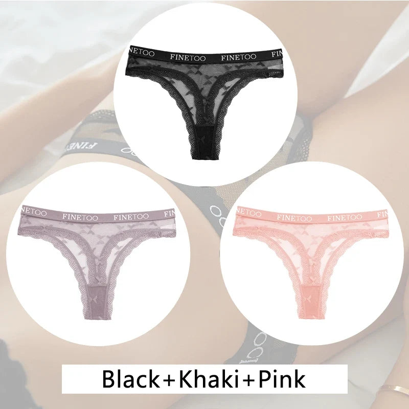 New 3Pcs Lace Thongs Women Floral G-string Underwear Trendy Letter T-Back Underpants Sexy Low Waist Bikini Panties Ladies Panty