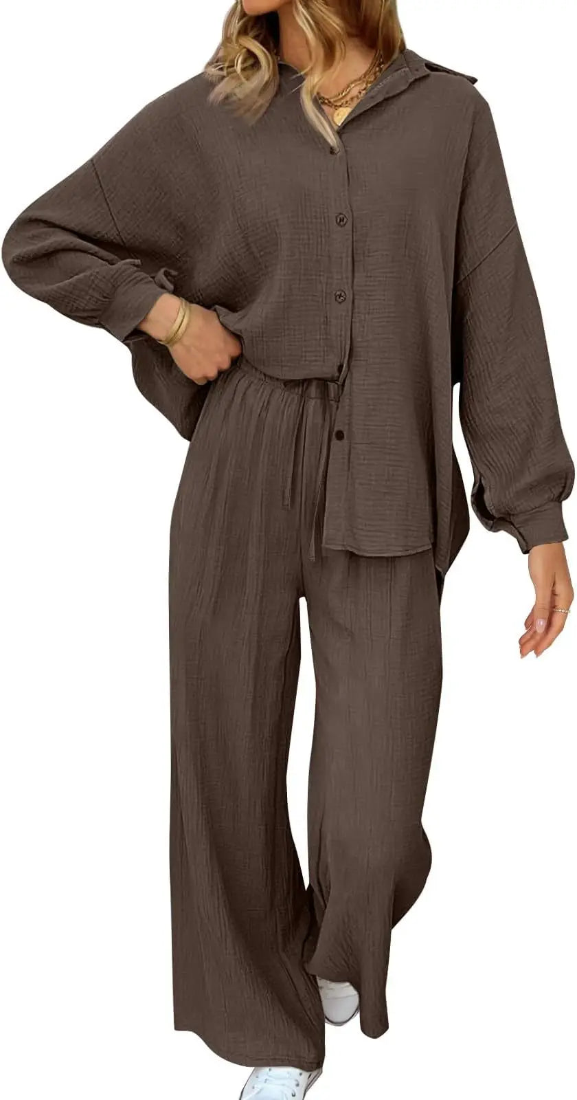 2026 Spring and Summer Casual Suit New Fashion Suit Loose Casual Top Wide Leg Pants Two-piece Set for Women