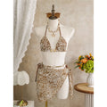 With Sarong Halter Printed Bikini Women Swimwear Female Swimsuit Padded Bather Bathing Suit Swim Three-pieces Bikini set K8073