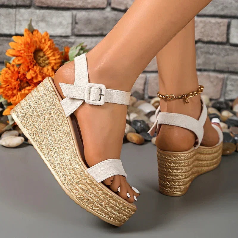 Summer Chunky Wedges Sandals Women 2025 Plus Size 35-42 Thick Paltform Sandles Woman Ankle Strap High Heels Sandalias Mujer