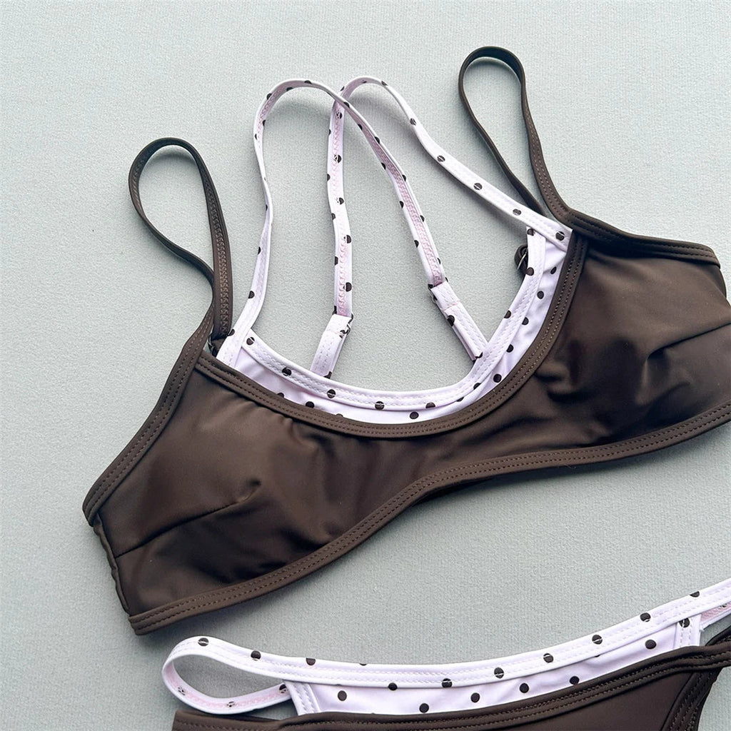 2026 Splicing Polka Dots Bikini Women Swimwear Female Swimsuit Two-Pieces Bikini Set High Cut Leg Bather Bathing Suit Swim V8172