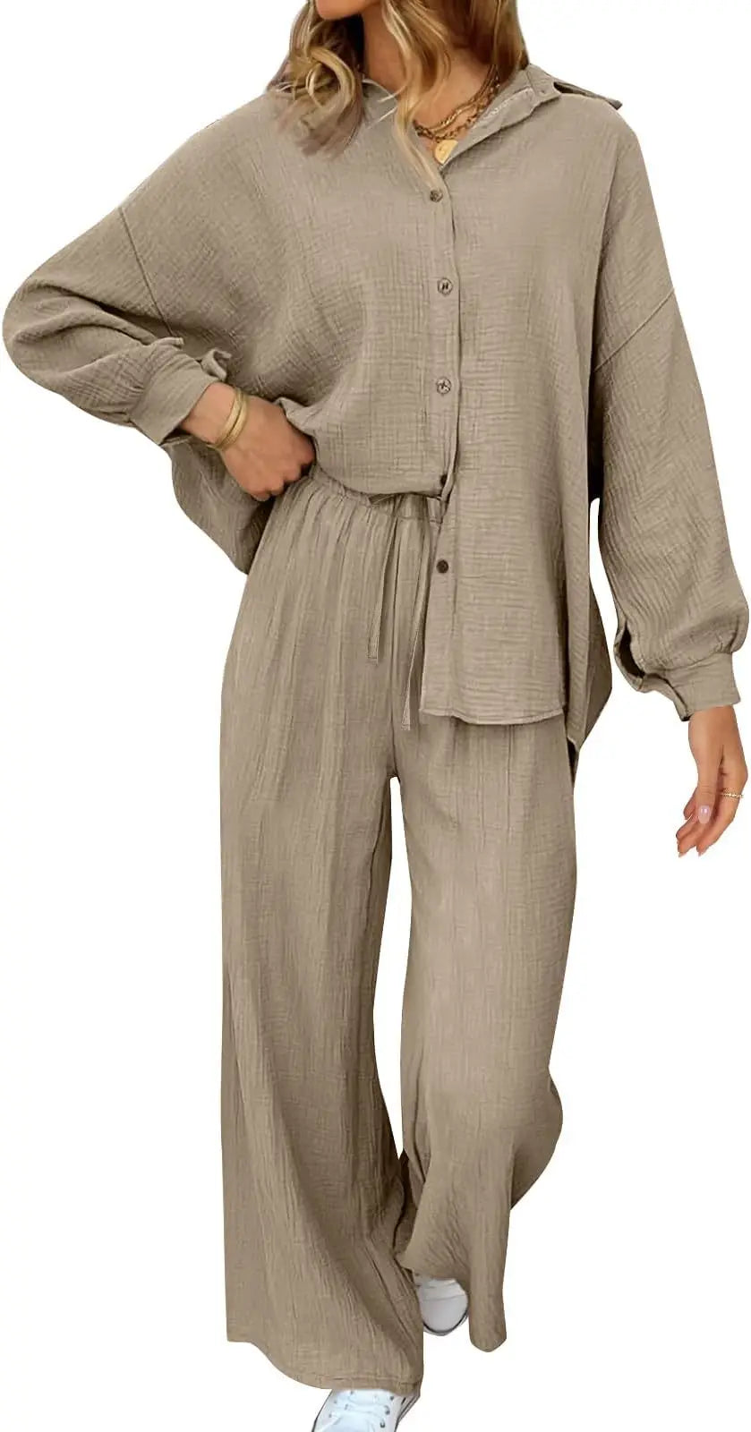 2026 Spring and Summer Casual Suit New Fashion Suit Loose Casual Top Wide Leg Pants Two-piece Set for Women