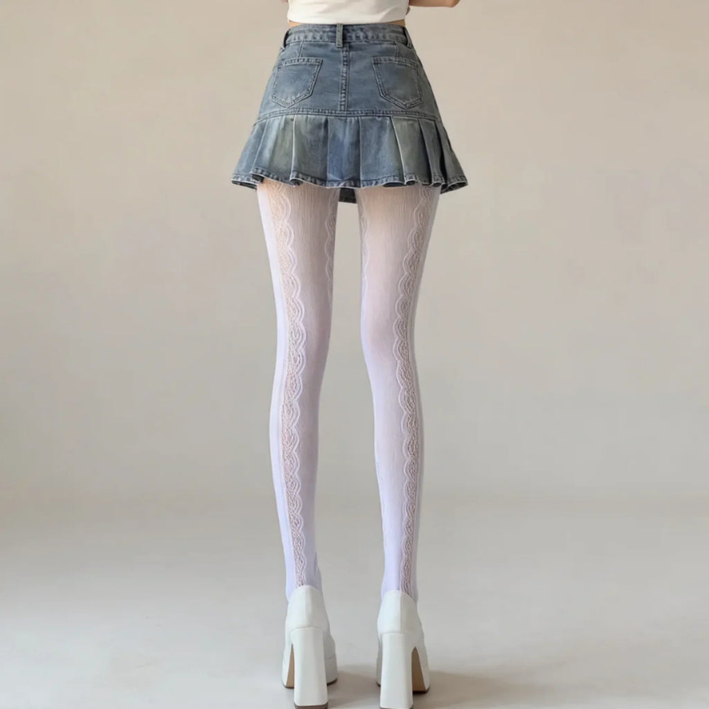Women Y2K Lace Tights Stocking Elastic Fishnet Tights Pantyhose for Dress Date Club Cosplay Leggings Party Streetwear