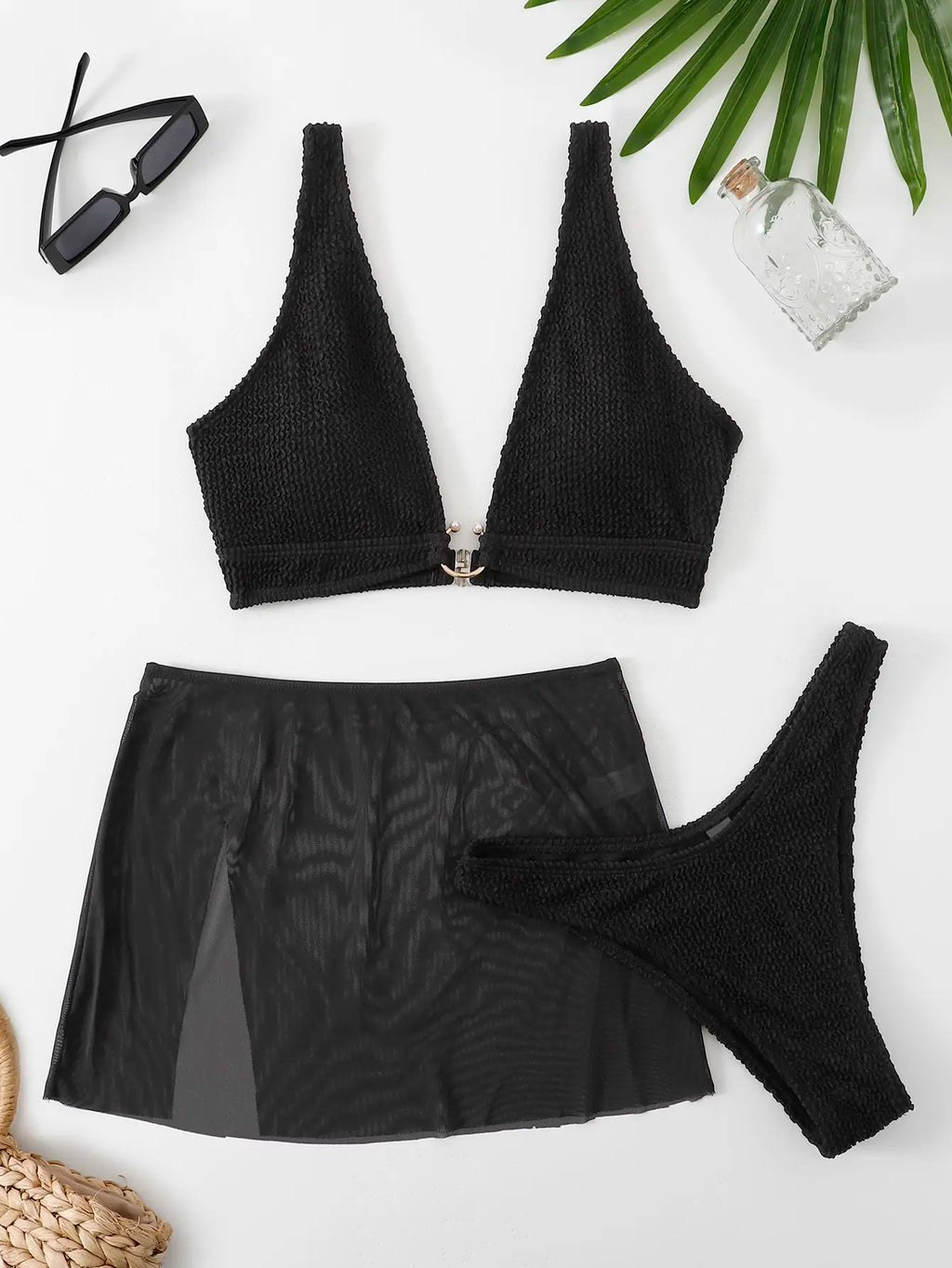 3 Pieces U-ring High Cut Bikini Swimsuit & Split Thigh Beach Skirt Swimwear Women 2026 Bathers Bathing Swimming Suit Female