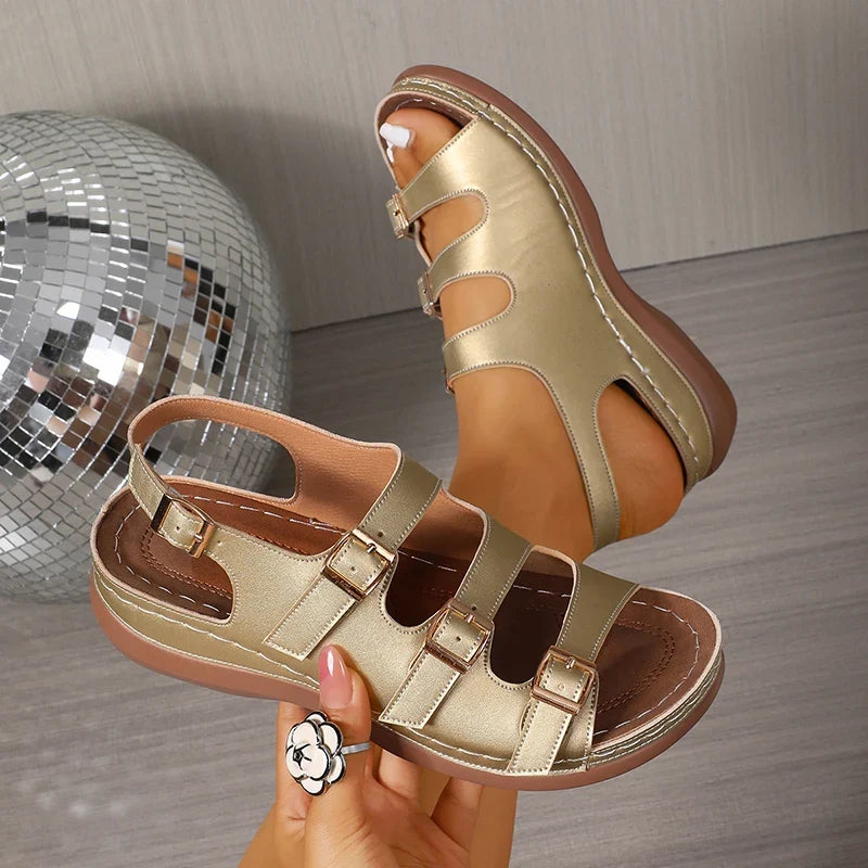 Gold Buckle Decor Thick Sole Sandals Women Summer Lightweight Platform Sandles Woman Plus Size 42 Wedges Gladiator Sandalias