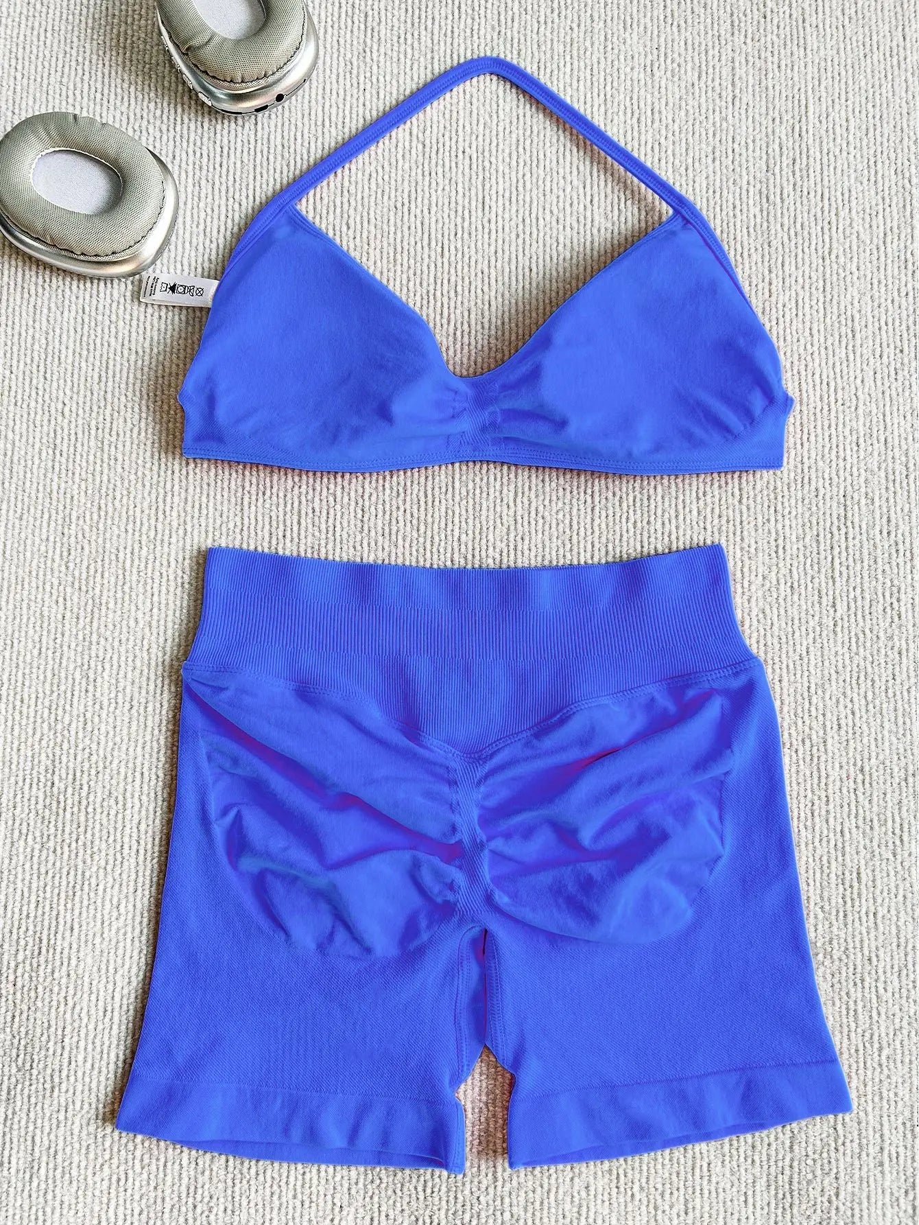Sexy Black Polka Dot Print Seamless Yoga Sets Women Hanging Neck Pleate Sports Bra Tight High Waist Short Running Fitness Suits
