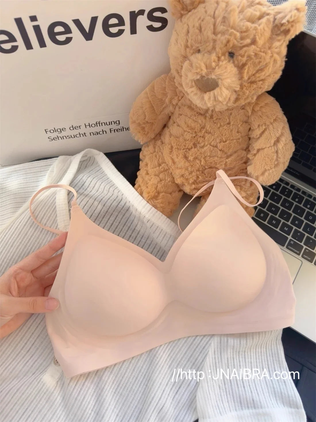 MOYISU Kawaii Anime Bra for Petite Women Seamless Milk-Skin Underwear Push-Up Enhancement Slimming Lingerie Set with Comfort Fit