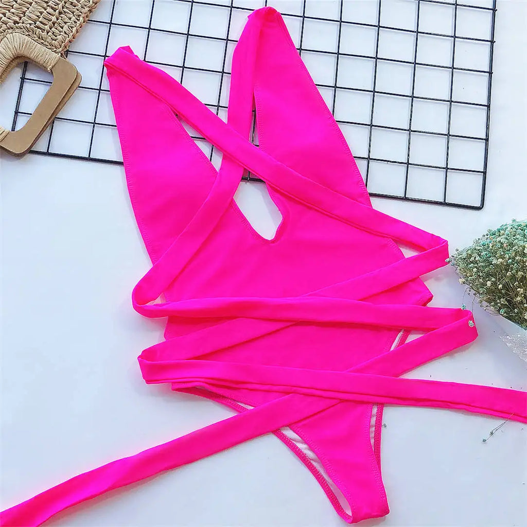 Long Strap Wrap Around Swim Suit For Women Swimwear One Piece Swimsuit Female Bather Snake Print Bathing Suit Beach V852SW