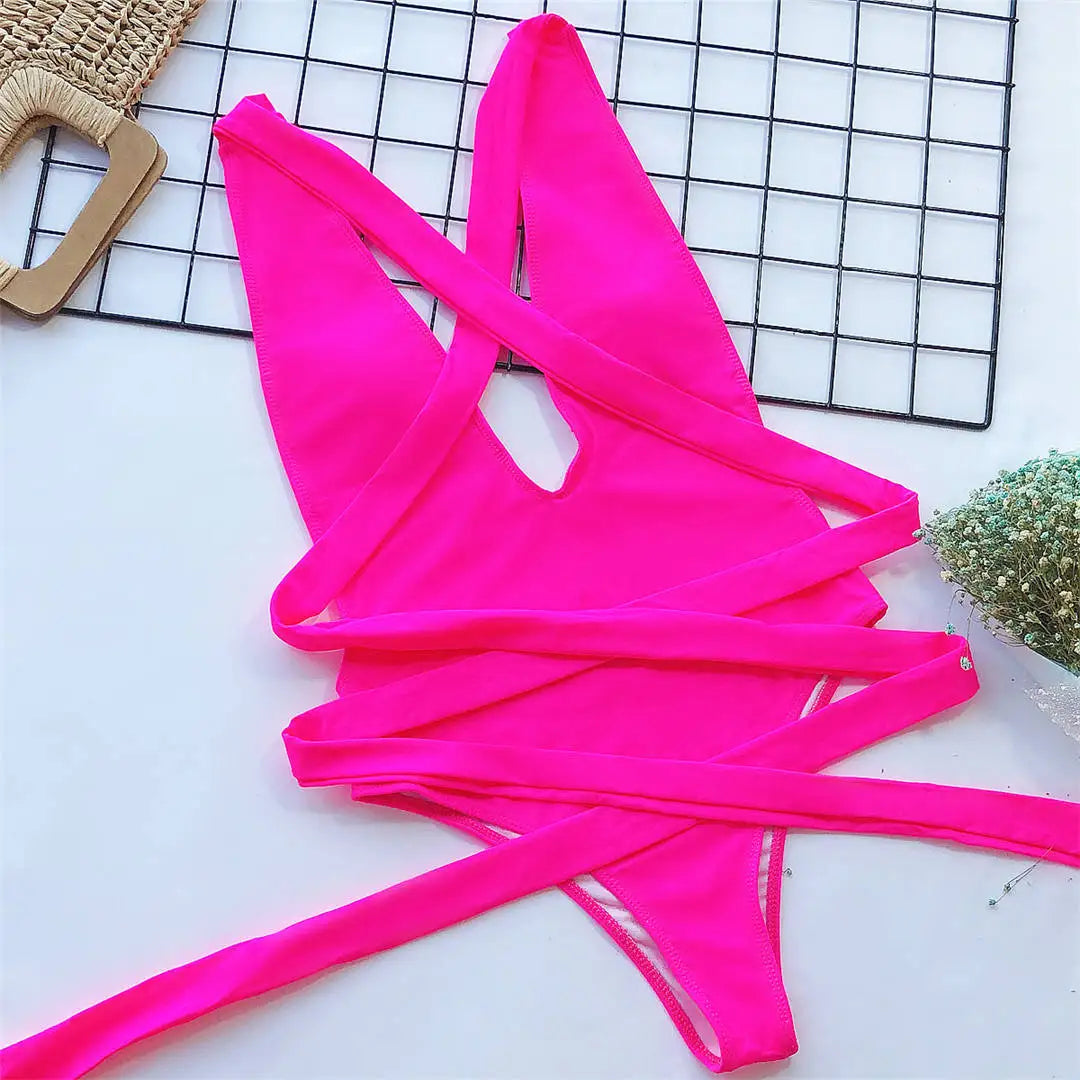 Long Strap Wrap Around Swim Suit For Women Swimwear One Piece Swimsuit Female Bather Snake Print Bathing Suit Beach V852SW