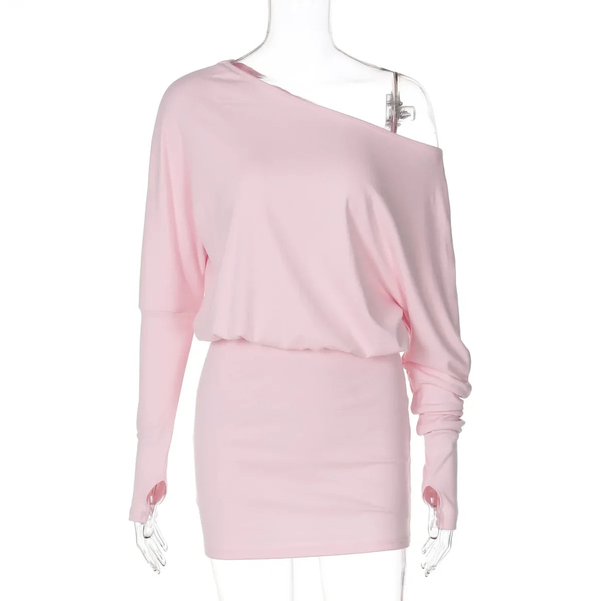 Woman Clothes Diagonal Collar Long Sleeve Package Hip Short Dress Streetwear Black Pink High Waist Tunics Slim Party Dresses