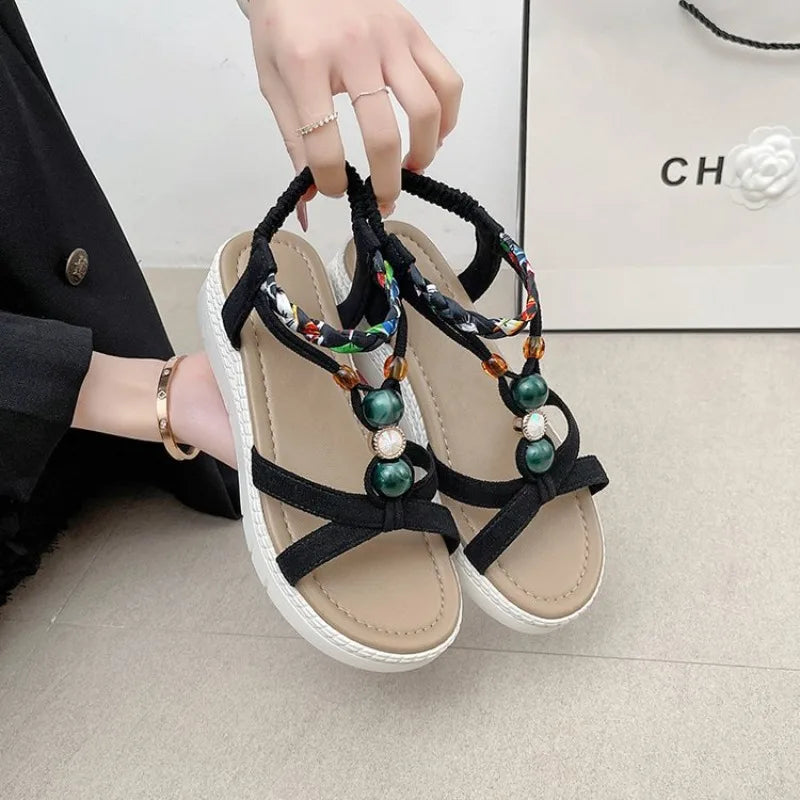 2026 New Women Summer Sandals Women Shoes Bohemia Beach Flat Casual Sandals Leisure Female Women Slip On Sandalias