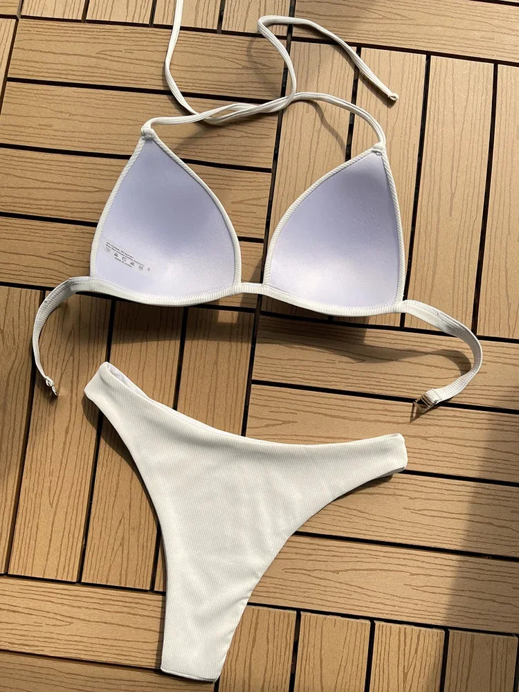 2025 Halter Bra Cup Bikini Women Swimsuit Female Push Up Swimwear Two Pieces Bikini set Brazilian Bather Bathing Suit Swim Lady