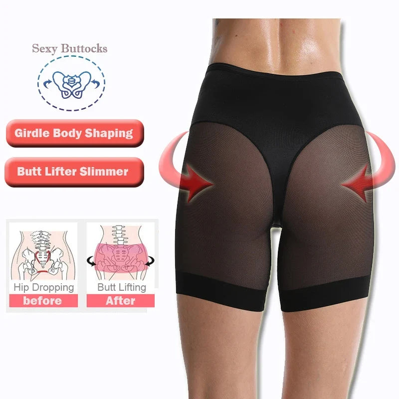Women's Seamless Shorts Safety Pants High Waist Large Size Mesh Thin Boxer Panties Anti Friction Under Skirt Shorts Underwear