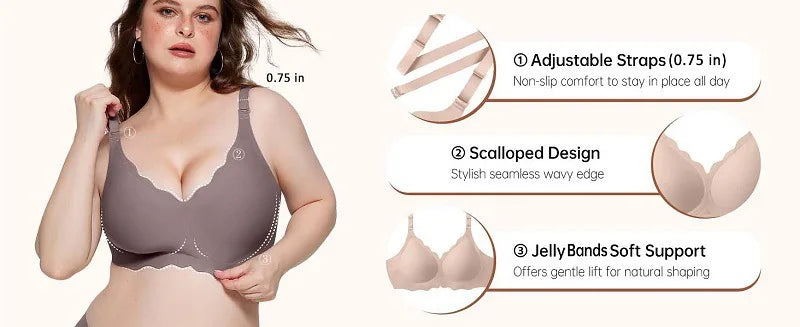 Women's Wave Jelly Seamless Bra 3/4 Cup Thin Molded Wire-Free Supportive Bra with Push-Up Comfort Solid Color Underwear Sostén