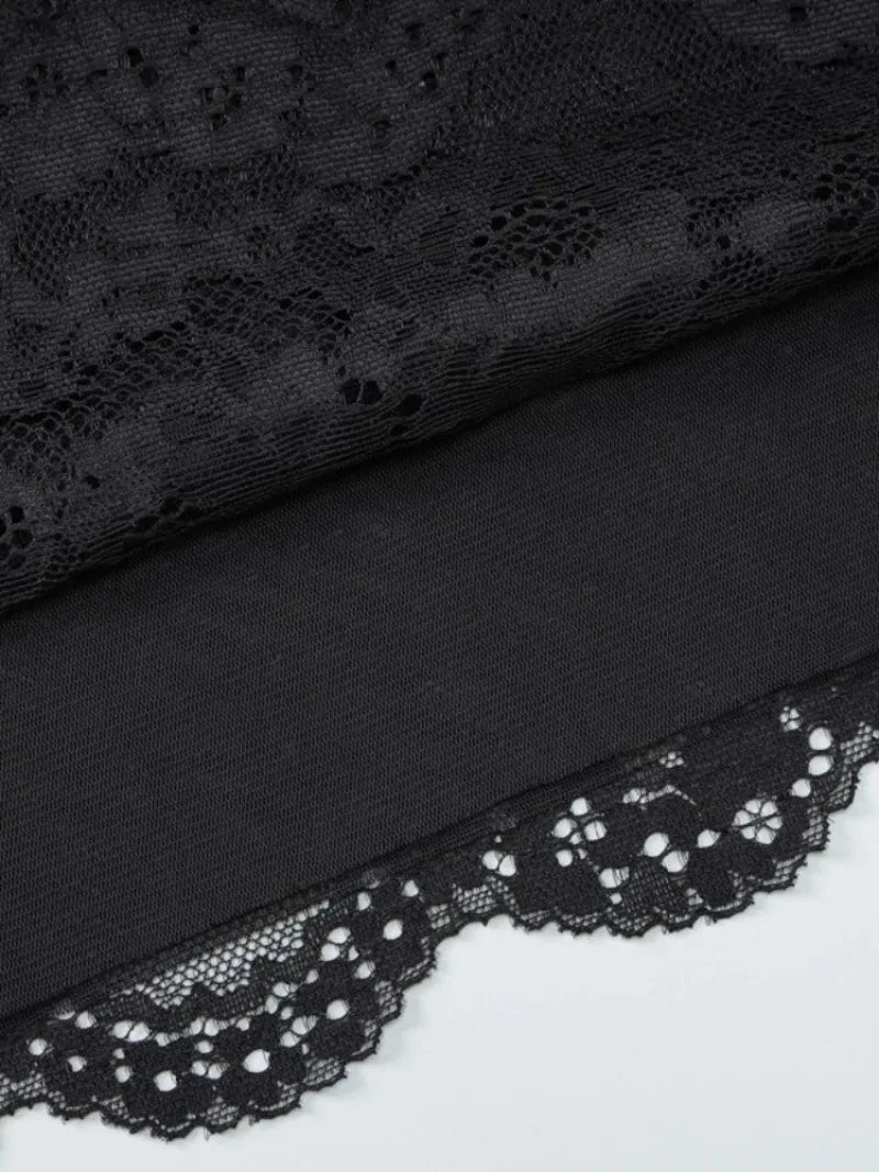 FDYOUI Spaghetti Strap See-through Mesh Dress Women Sleeveless Lace Patchwork Mini Party Dresses White Black Night Club Outfit