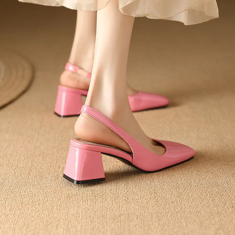 NASBAVI Slingback Sandals Summer Shoes Elegant Pink Black Nude Medium Heels Pumps Close Toe Office Party Shoe Female Large Size