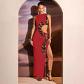 Snake Print Cut Out Slim Long Dress Women Fashion Sexy Package Hip Bodycon Slit Sleeveless Dresses Club Party Vestidos 2025 New