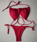 Summer Sexy Bikini set Push-up padded Bra Thong Split Swimwear Female Bandage Bathing Suit Adjustable Lacing Swimsuit Solid