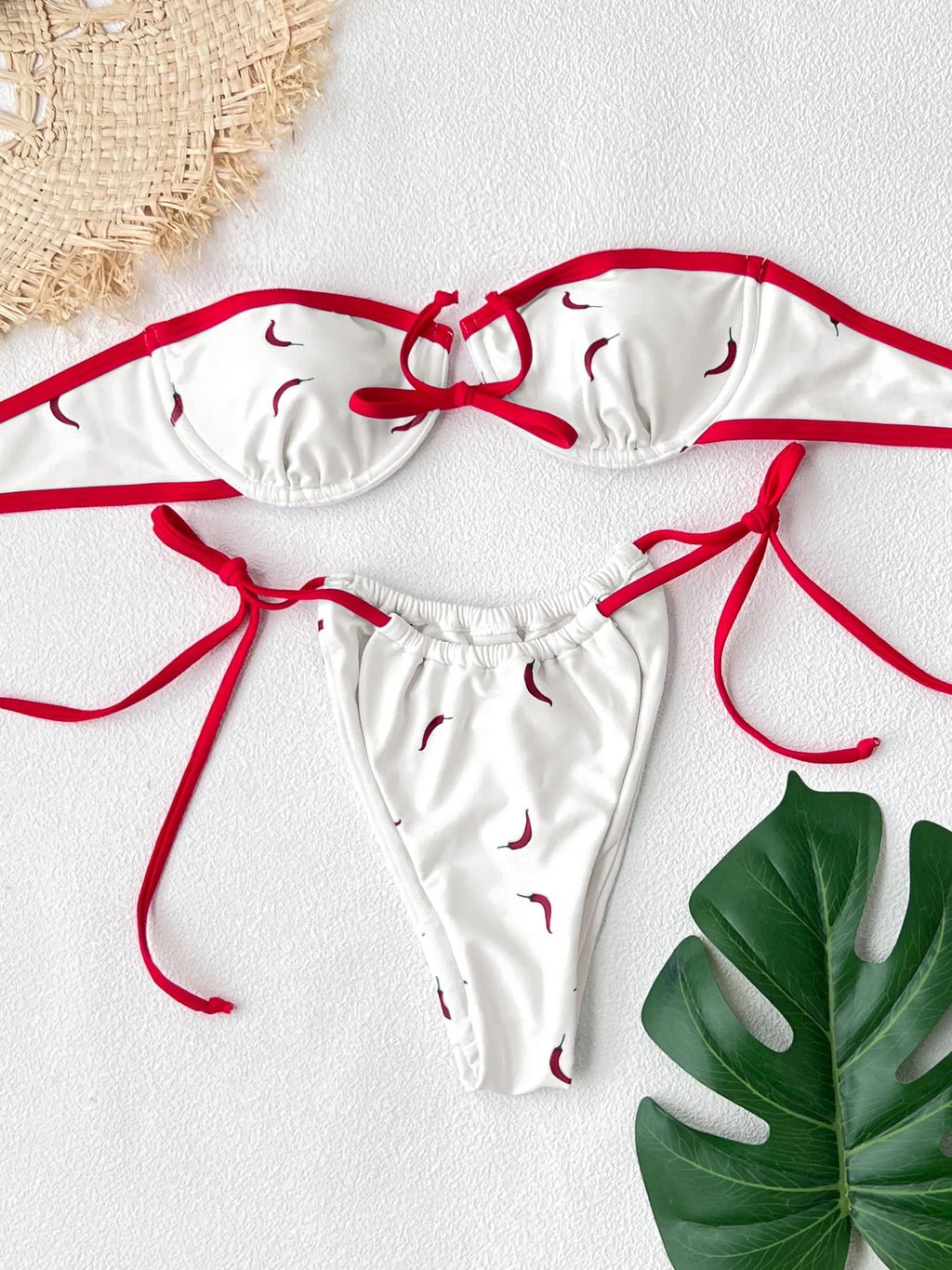 2026 New Glamorous White and Red Bikini with Unique Bow Design Perfect for Summer Beachwear Pool Parties Beach Vacation