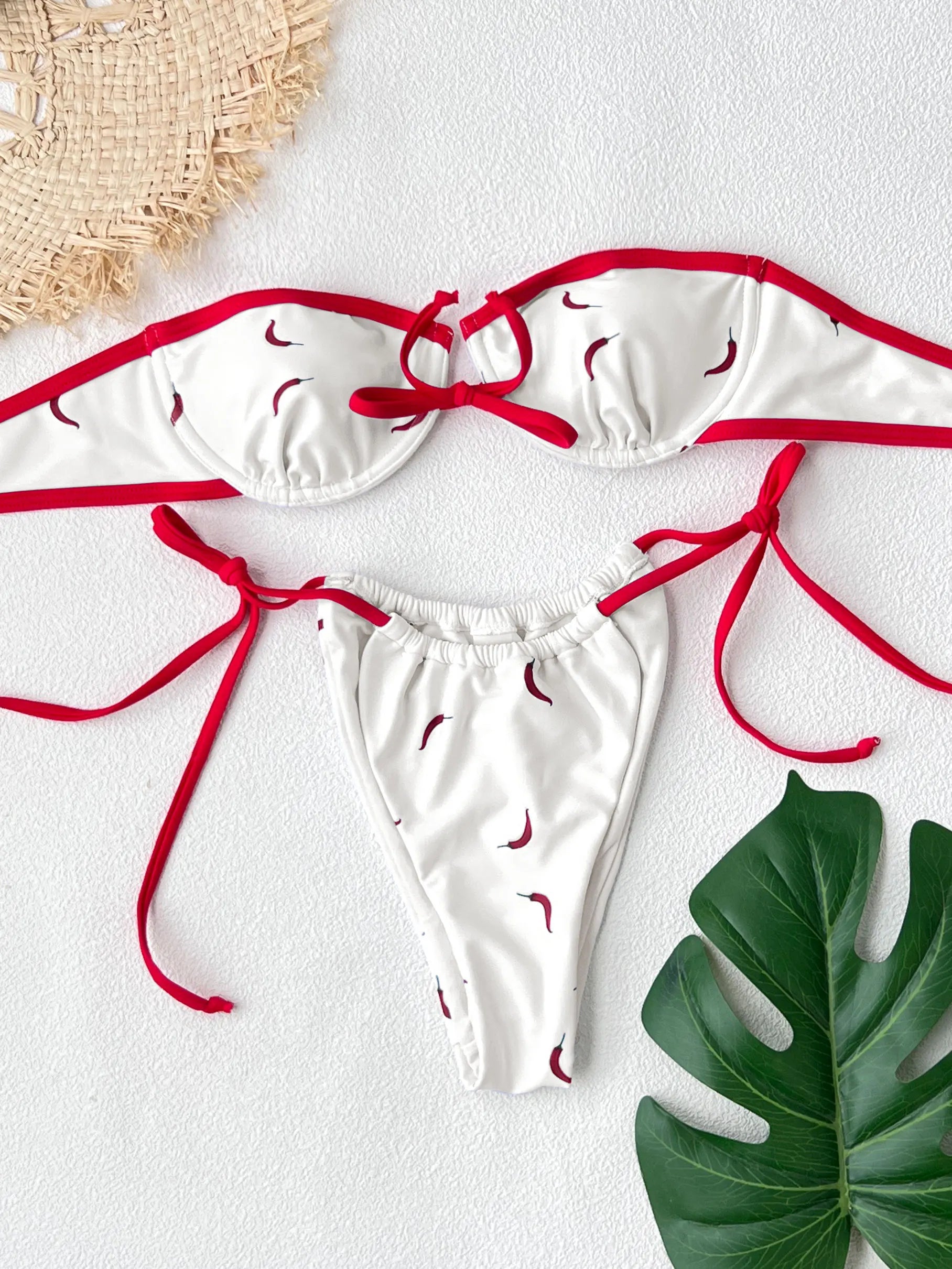 2026 New Glamorous White and Red Bikini with Unique Bow Design Perfect for Summer Beachwear Pool Parties Beach Vacation