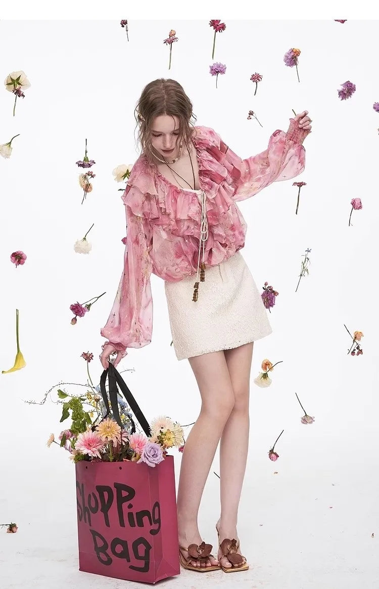 Ladies French ruffled chiffon shirt spring new temperament top