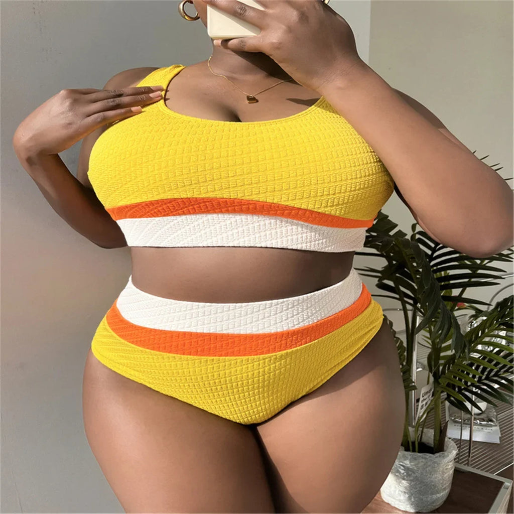 0XL - 4XL Splicing Bikini Large Size Swimwear Plus Size Women Swimsuit Female Two-Pieces Bikini Set Bather Bathing Suit V4755Y