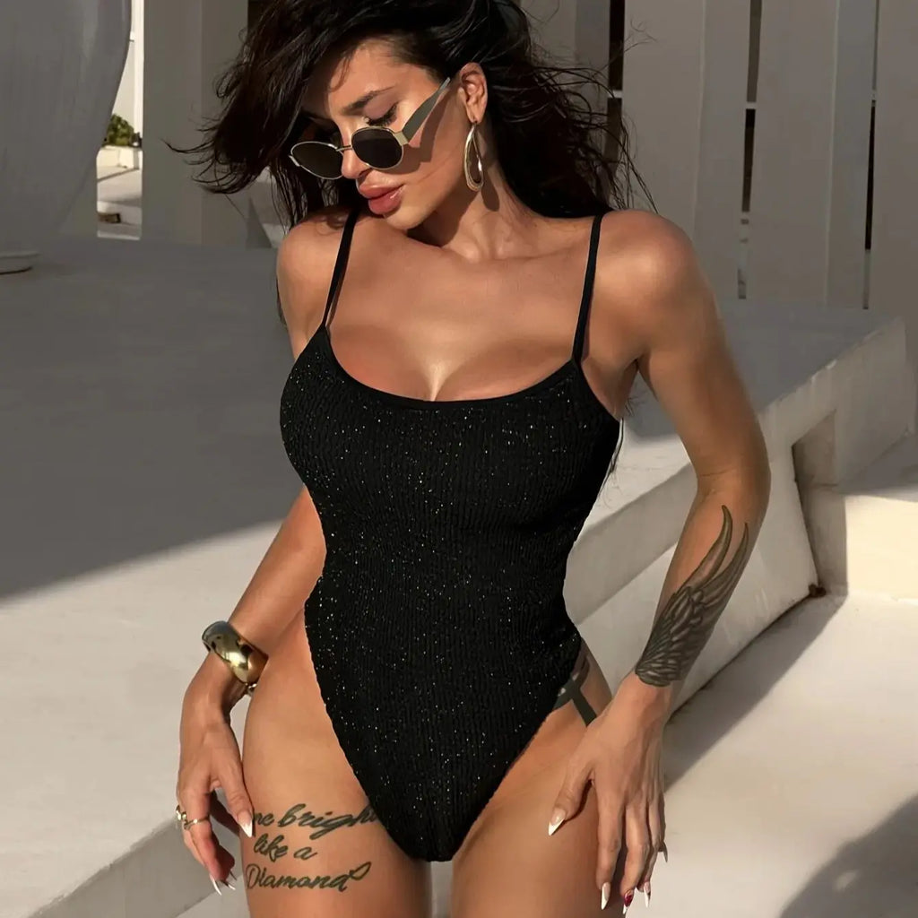 DEKA Black One Piece Swimsuit Women Solid Swimwear Adjustable Straps Bathing Suit Bodysuit Backless Beach monokini