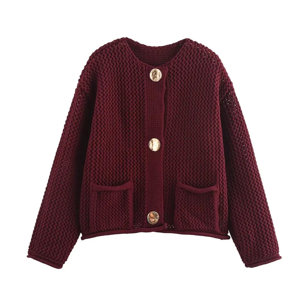 Foridol Autumn Winter New Burgundy Cardigan Women Knitted Long Sleeves Femme Casual Sueter Mujer Loose Short Sweater Buttons