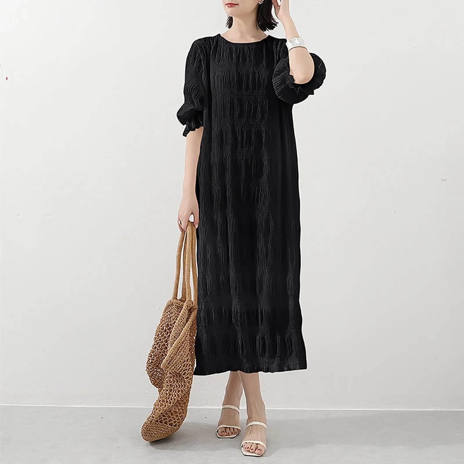 Long Dresses For Women Casual Summer Trendy Boho Style Pleated Cover Up Vestidos Daily Wear High Quality Elegant Maxi Dress