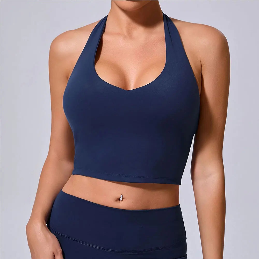 Hanging Neck Yoga Sports Bra Women Breathable Shock Proof Gym Workout Fitness Push Up Top Yoga Running Sportswear Vest Sexy Bra