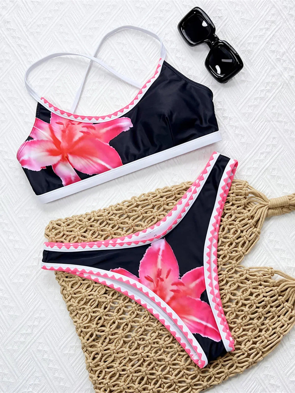 Floral Printed Cross Back Bikini Women Swimwear Female Swimsuit Two-pieces Bikini set Brazilian Bather Bathing Suit Swim K6705