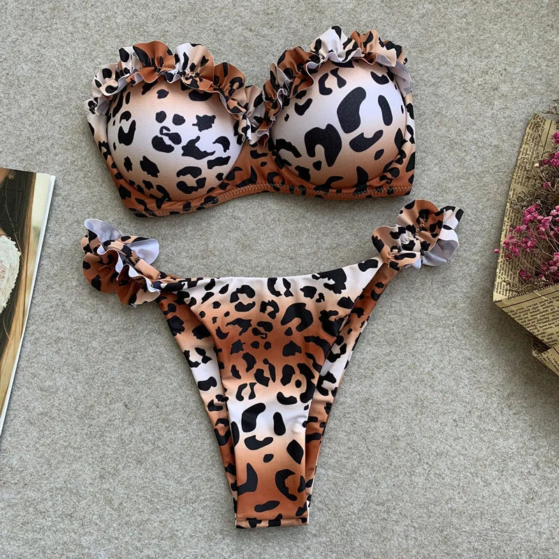 DEKA Bandeau Bikini Women's Sexy Push Up Set Two Piece Swimsuit Floral Bathing Suit Swimwear Summer Beachwear