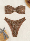 Shiny Sequins Fishnet Bandeau Bikini Female Swimsuit Women Swimwear Two-pieces Bikini Set Brazilian Bathing Suit Swim Beachwear