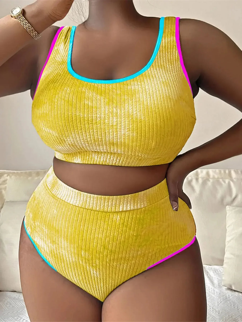 Large Size 3XL Women's Patchwork Swimsuit Sexy Backless High Waist Swimwear Textured Bikini Set Female Beachwear Holiday Biquini