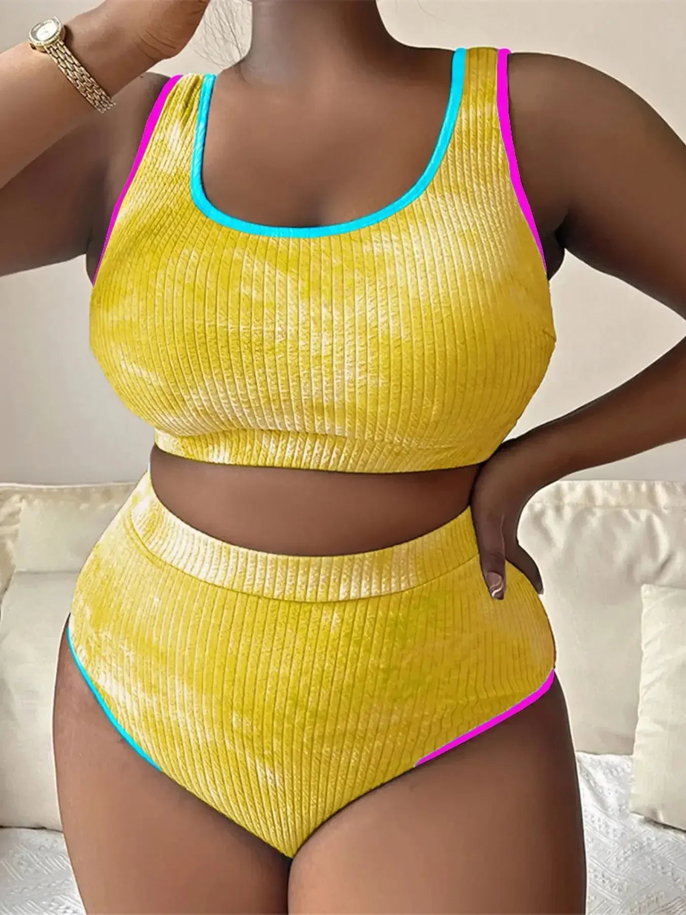 Large Size 3XL Women's Patchwork Swimsuit Sexy Backless High Waist Swimwear Textured Bikini Set Female Beachwear Holiday Biquini