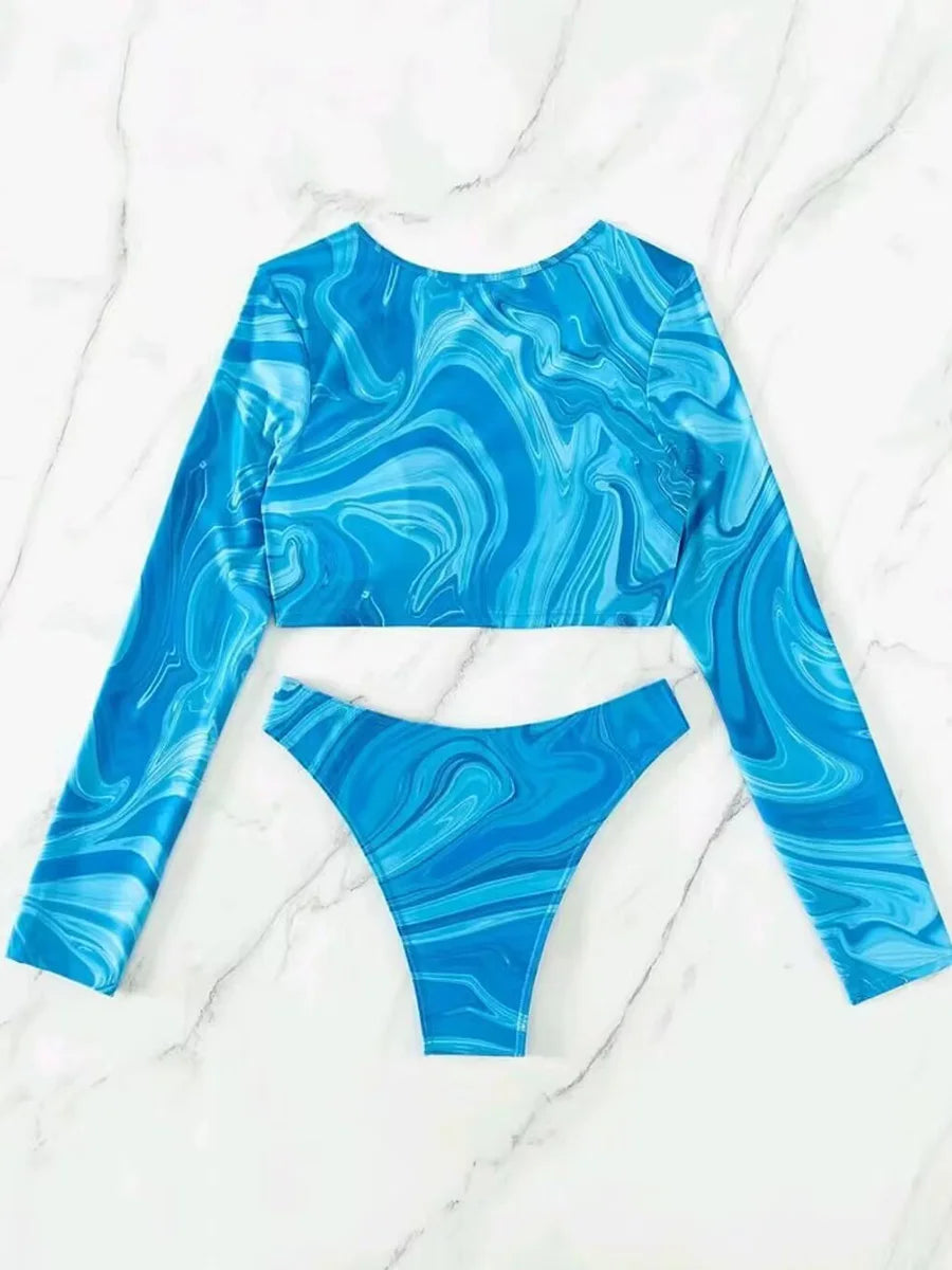 2026 Hollow Out String Long Sleeve 2 Piece Bikini Women Swimwear Female Swimsuit Bathers Bathing Swimming Suit Beachwear Summer