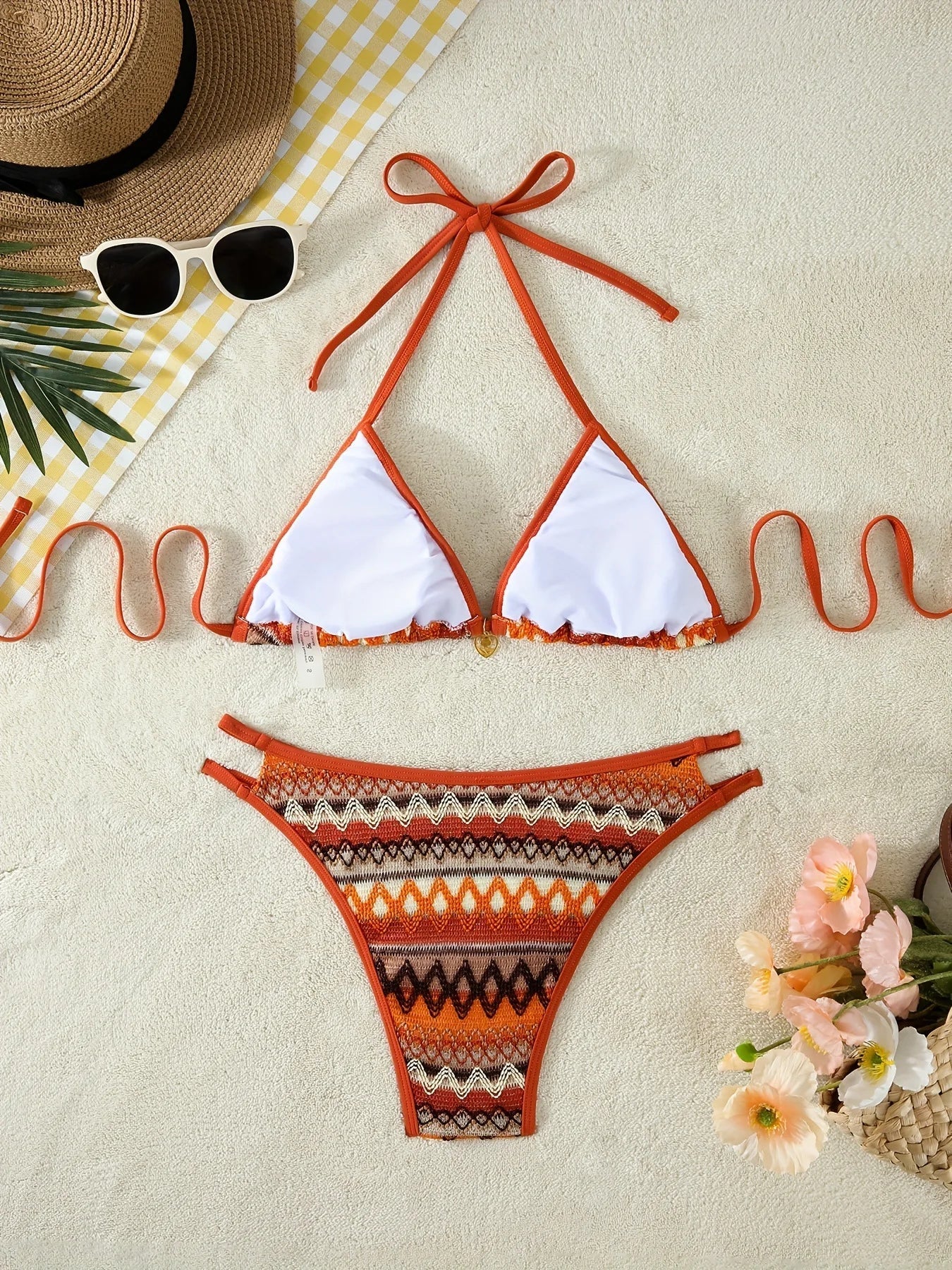 Retro Style 2026 Summer Women Knitted Swimsuit Sexy Backless Lace-up Swimwear Low Waist Femme Neck Bikini Set Beach Bathing Suit