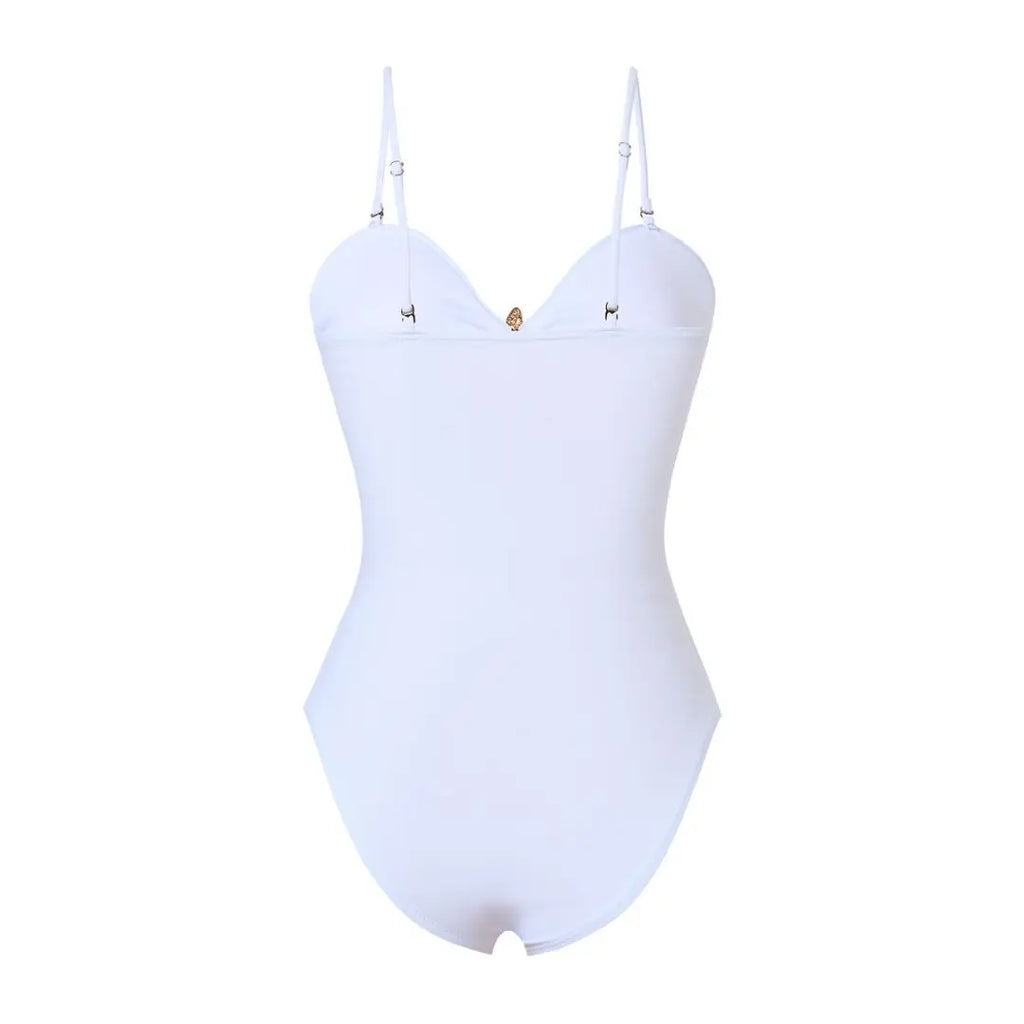 Vintage White Khaki Patchwork Swimwear Women 2026 Starfish Ornament Hollow Pleate One Piece Swimsuit Beach Bathing Suit Monokini