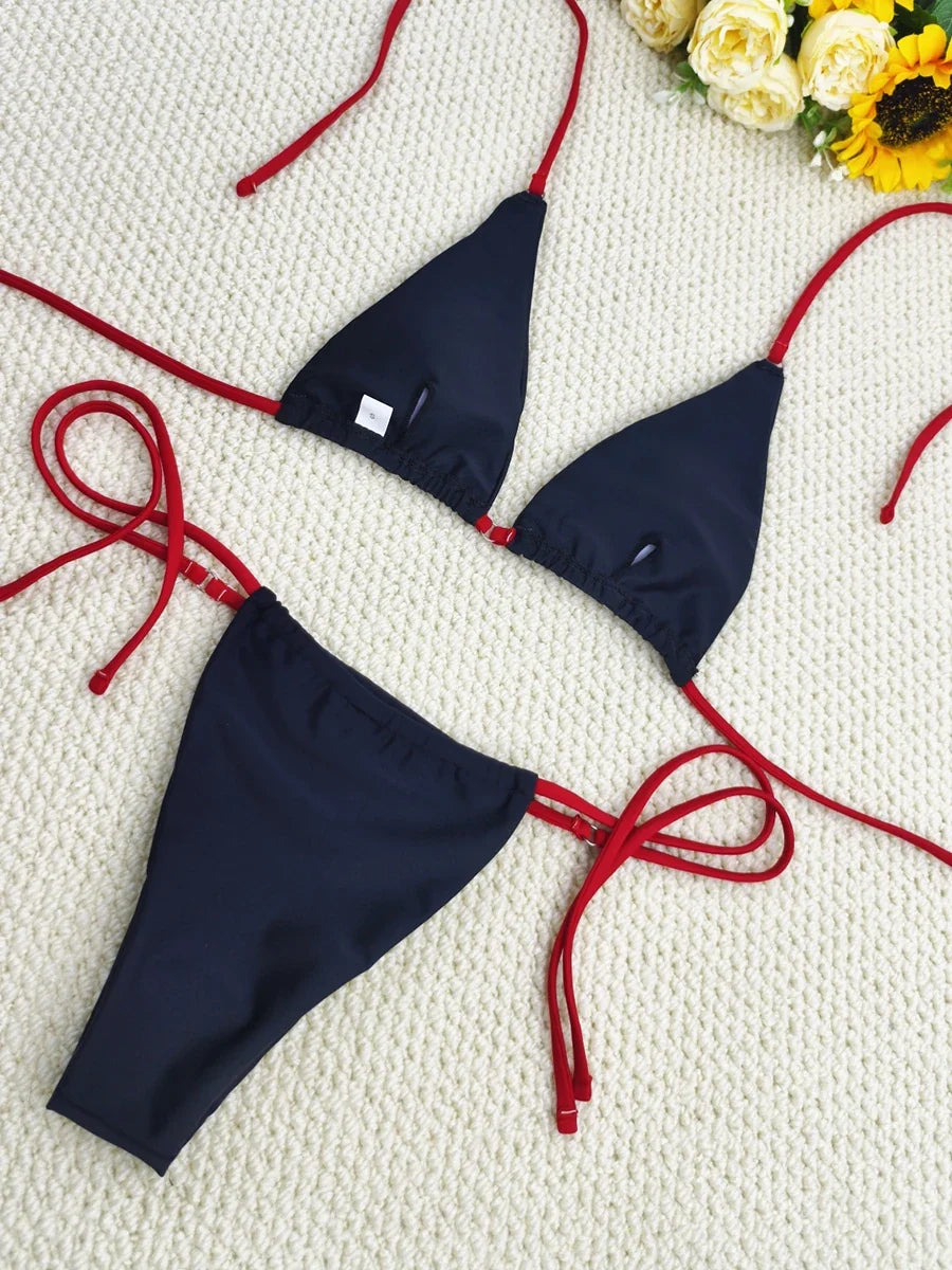 2026 Halter Trikini Ring Link Swimsuit Women Bikini String Swimwear Female Padded Bathers Bathing Swimming Swim Suit Beachwear