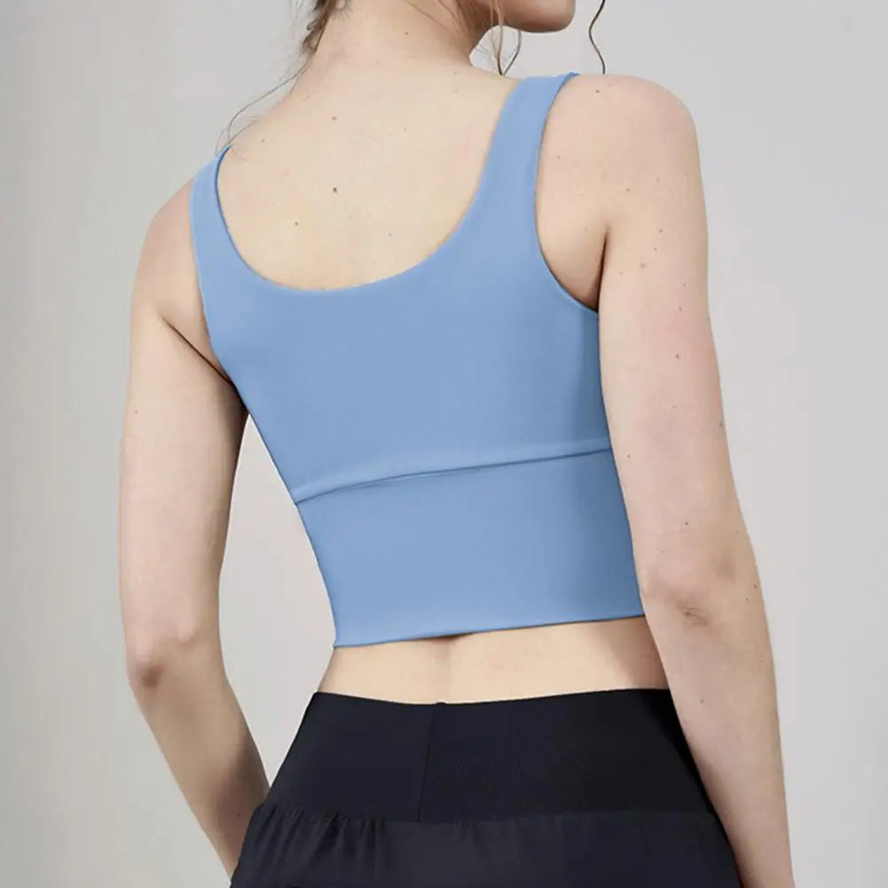 Women Sports Vest Sleeveless Round Neck Zipper Closure Fitness Bra Seamless Fabric Front Zipper Removable Chest Pad Underwear