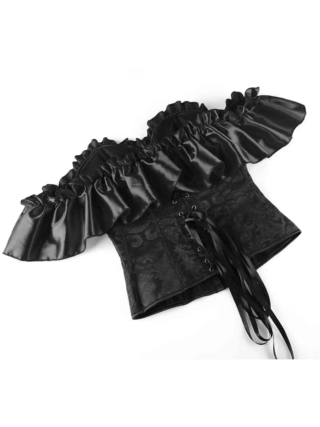 Chest corset with satin ruffled sleeves and waist-tightening palace corset at the back of the shoulder.