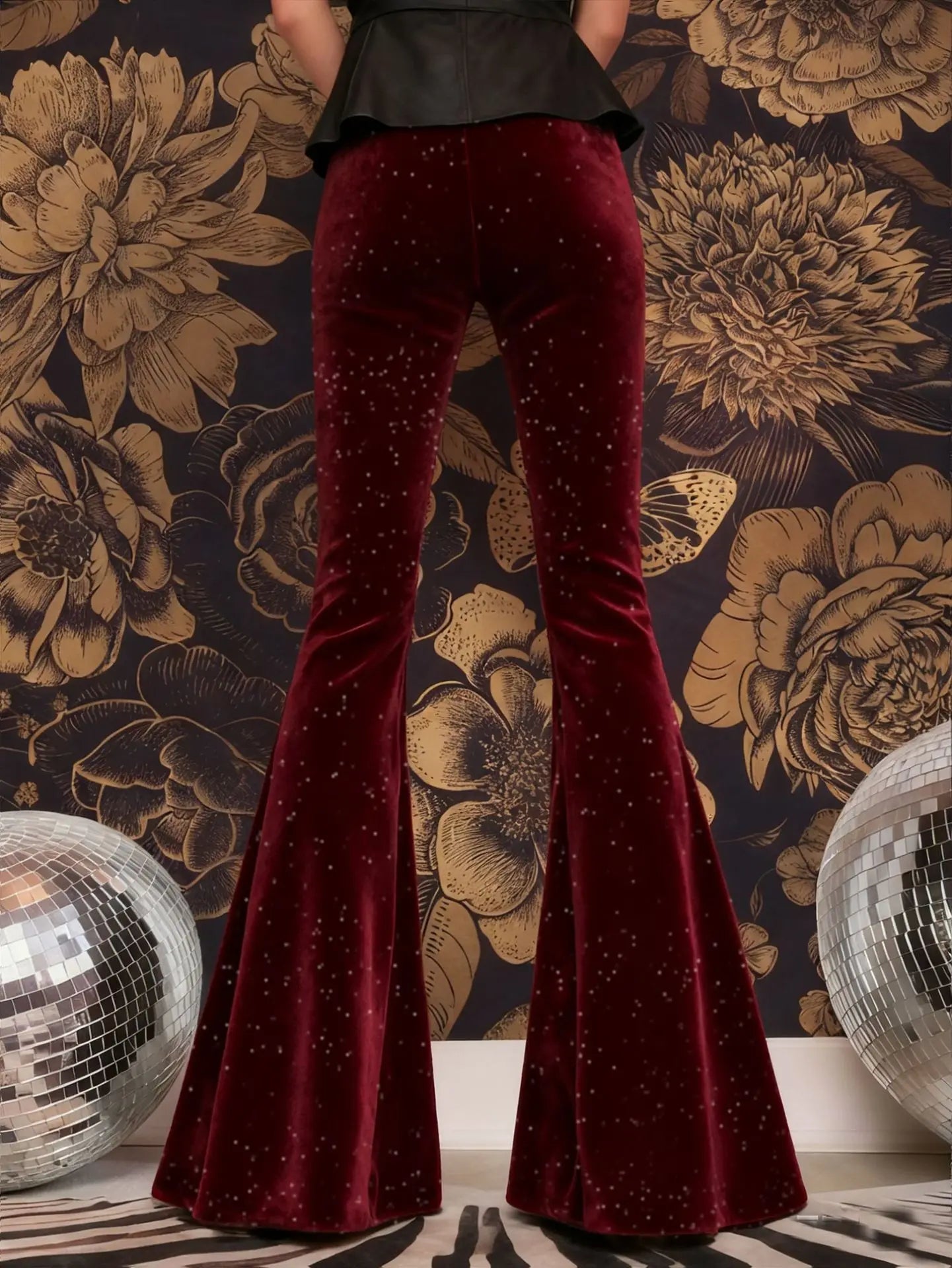 new European and American high-waisted slim shiny silver drape gold velvet bell-bottom casual pants