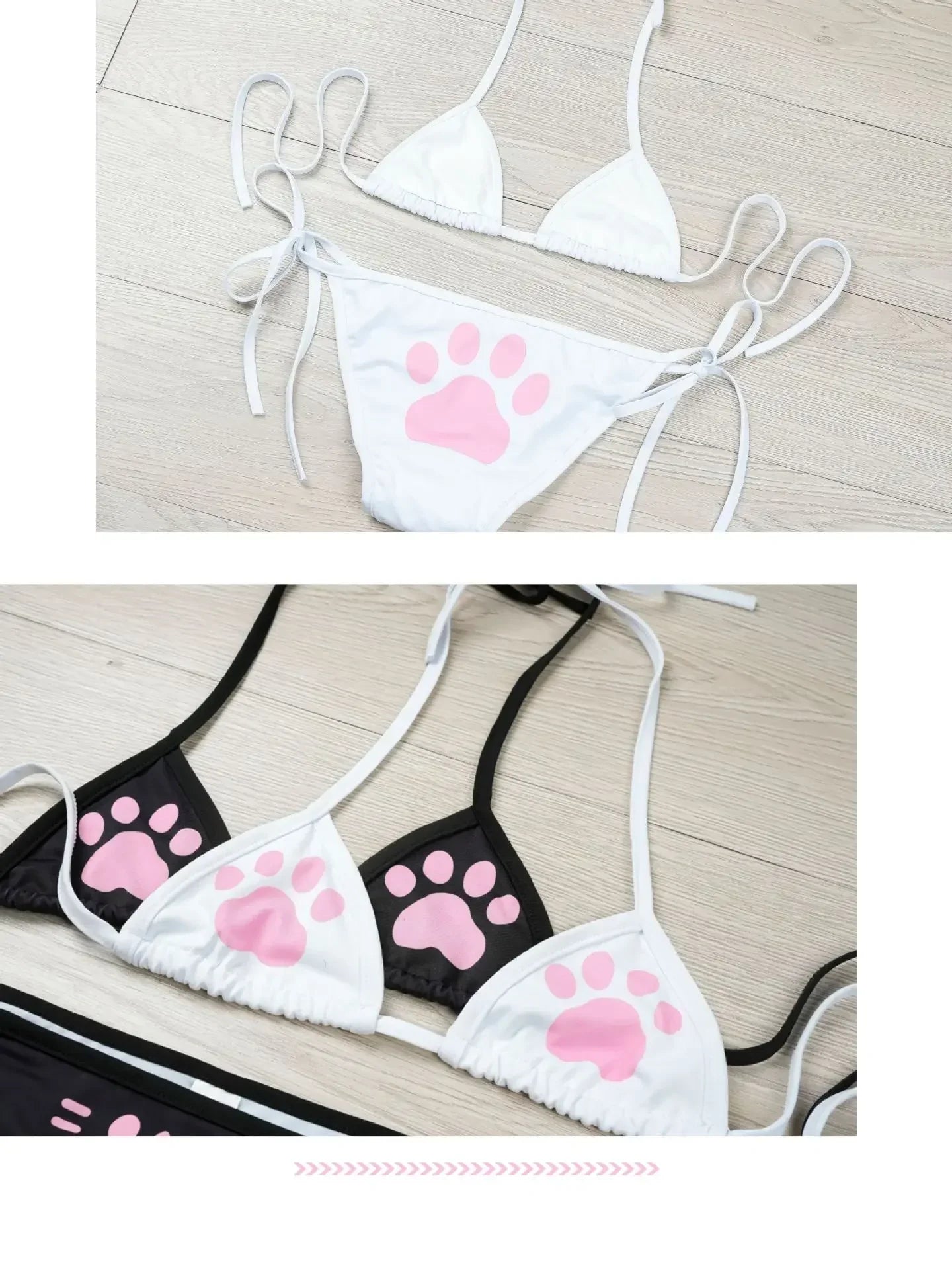 Japanese Anime Kawaii Cat Paw Micro Bikini Set for Women Girl Bandage Backless Mini Swimsuit Underwear Lingerie Bathing Suit