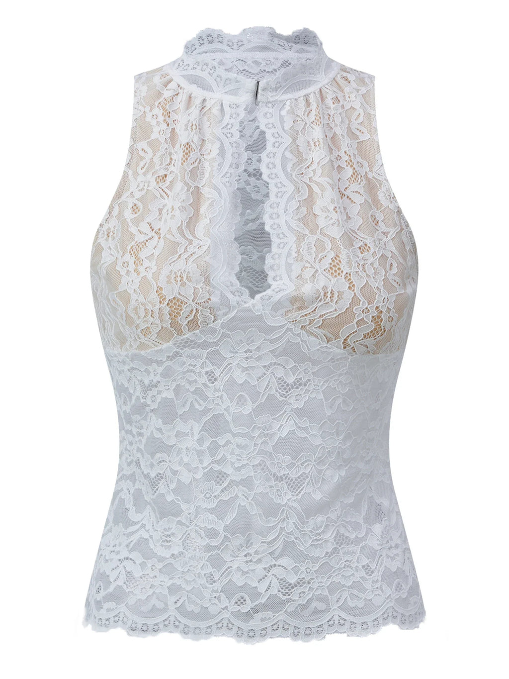 Women Retro Tank Tops Cut Out Mockneck Sleeveless Slim Fit Vest Trendy Summer Lace Corset Streetwear