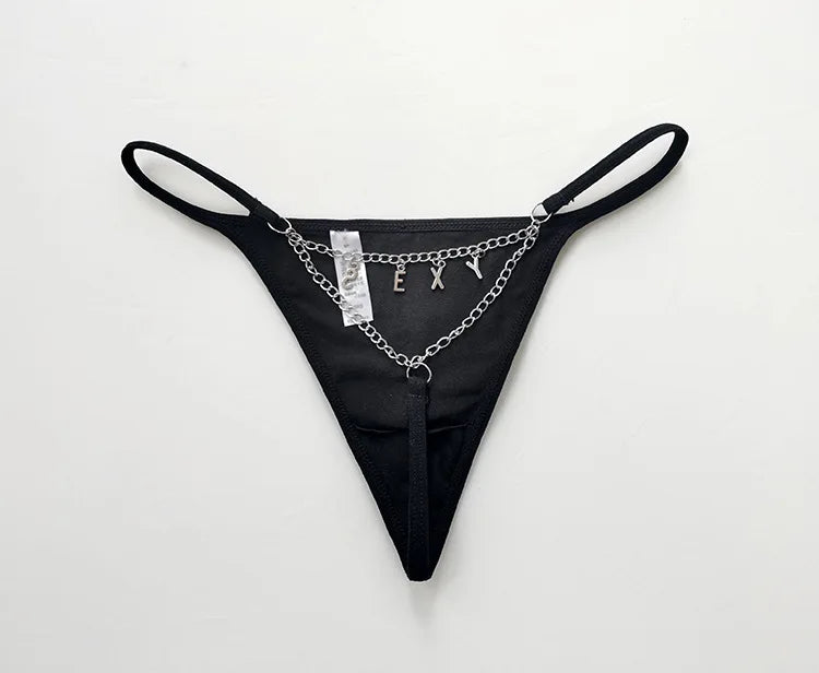 Metal Chain Hot Sexy Women Panties Cotton G String Girls Briefs Letter Thong Erotic Female Underwear Low Waist Intimates